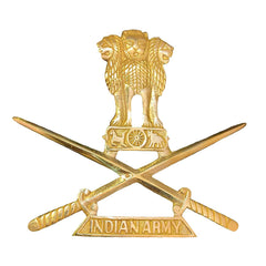 INDIAN ARMY LOGO BATCH BRASS TWO SWORD ON ASHOKA STAMBH FOR CAR (Size 7.5 cm X 9 cm)