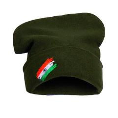 Unisex Woolen Army Military Caps with Tricolor Print for Winter Season (Olive Green, Free Size )