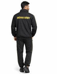 Army New Pattern Men's Indian Army Printed Track Suit Set - Full Sleeve (Black with Green Strips) Zipper Jacket & Track Pant, Sportswear & Casual Wear