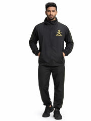 Army New Pattern Men's Indian Army Printed Track Suit Set - Full Sleeve (Black with Green Strips) Zipper Jacket & Track Pant, Sportswear & Casual Wear