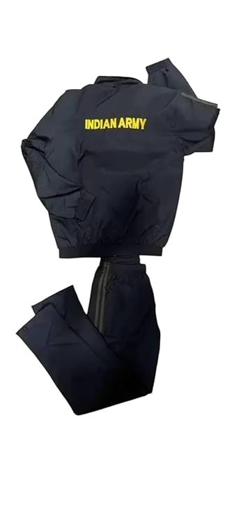 Army New Pattern Men's Indian Army Printed Track Suit Set - Full Sleeve (Black with Green Strips) Zipper Jacket & Track Pant, Sportswear & Casual Wear